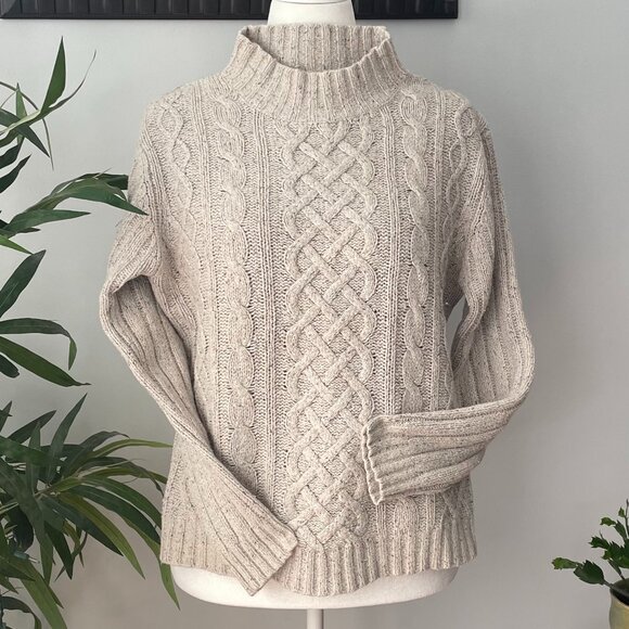 St Johns Bay Size Lg Wheat Color Cable Sweater - Picture 4 of 5
